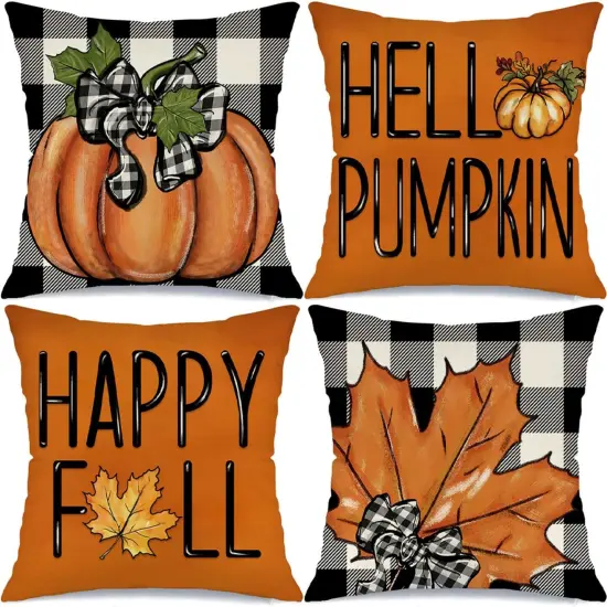 Fall Maple Leaf Pumpkin Throw Pillow Covers {1}