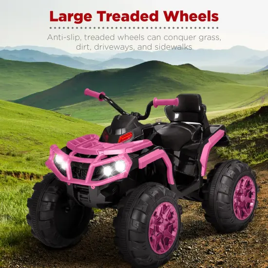Best Choice Products 12V Kids Ride-On ATV Quad w/ Bluetooth, 3.7mph Max, Treaded Tires, LED Lights, Radio Pink {3}