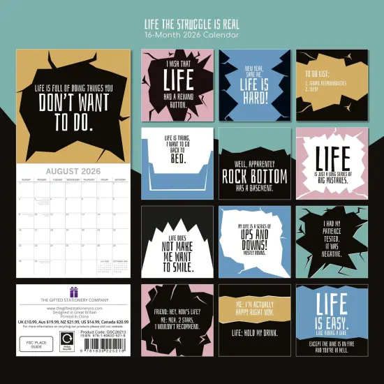 The Gifted Stationary 2026 Square Wall Calendar, Life The Struggle Is Real, 16-Month Hanging Calendar with 180 Reminder Stickers, Month Planner for Home or Creative Spaces, 12x12 In Multicolor {4}