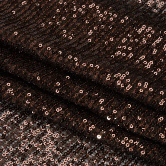 1 Yard Chocolate Brown Stretch Polyester Mesh Fabric Baby Sequins Stripes 50 inch Width {4}