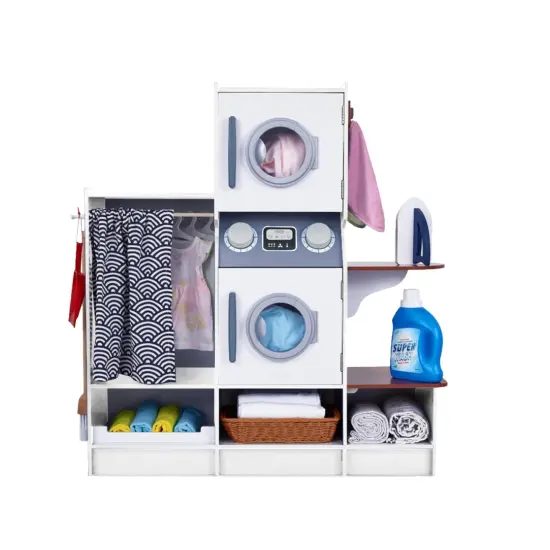 Lil' Jumbl Wooden Pretend Laundry Playset for Kids with Washer and Dryer White {1}