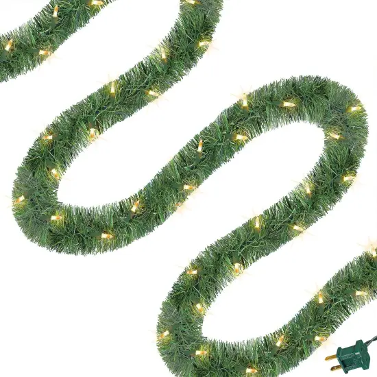 49FT Lighted Christmas Green Garland with 100 Count Clear String Lights {1}