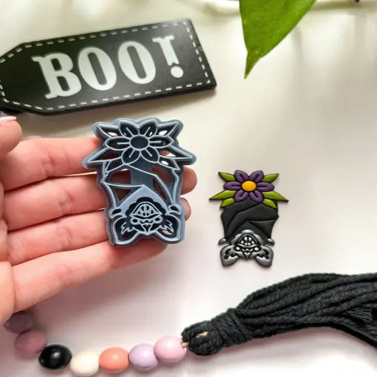 UPSIDE DOWN BAT & FLOWER | HALLOWEEN | CLAY CUTTER {3}