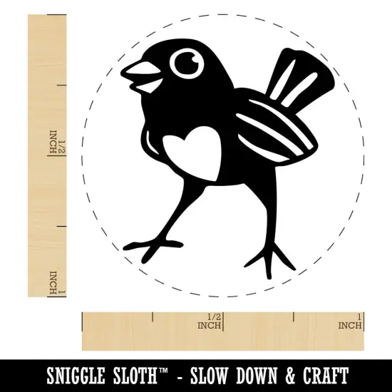 Happy Little Bird With Heart Chest Cute Love Self-Inking Rubber Stamp Crafting Black {1}