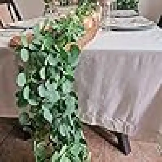 Greenery Leaf Garland Table Runner Wreath Vines for Wedding Party Table Fireplace {3}