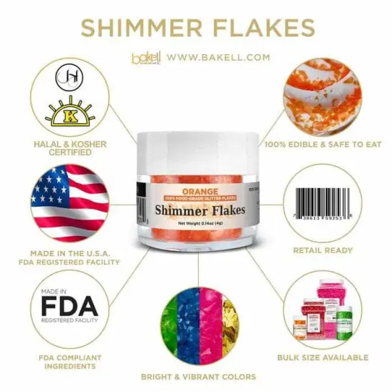 Orange Edible Shimmer Flakes 4 Gram Jar {5}