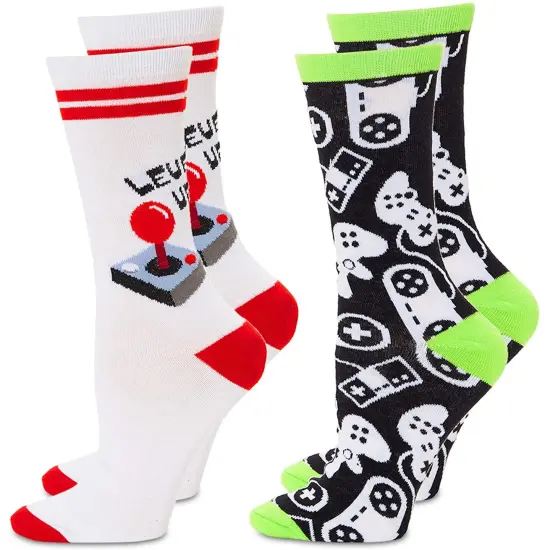 Video Game Lovers Crew Socks for Girls, Fun Gift Set (One Size, 2 Pairs) Multicolor {3}