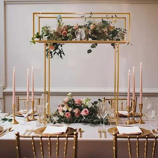48" Gold Metal Rectangular Top Flower Stand Centerpiece Party Events Decorations {3}