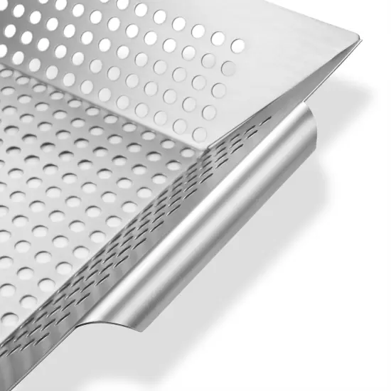 Pure Grill BBQ Vegetable Grilling Basket - Stainless Steel Barbecue Wok Pan Tray {4}