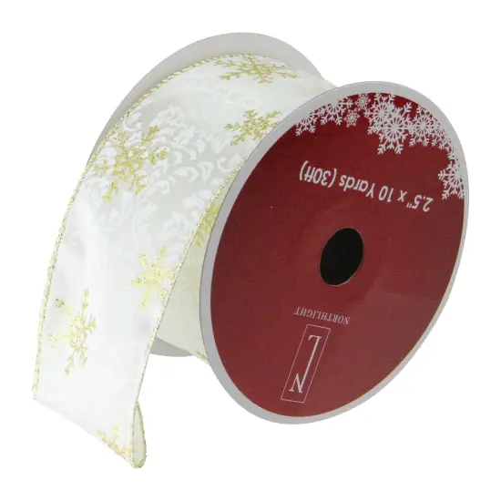 Northlight Pack of 12 White and Sparkling Gold Snowflakes Wired Christmas Craft Ribbon 2.5" x 120 Yards {1}