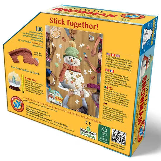 Madd Capp: I Am Lil' Snowman - 100 Piece Puzzle - Kids Winter Character-Shaped Jigsaw, 23x33" Size, Poster Reference, Educational Fun Fact Booklet {7}