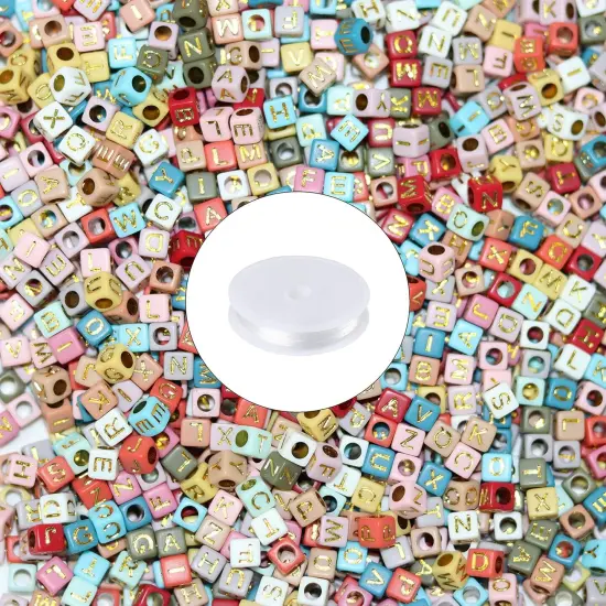 Letter Beads, Augshy 1400 Pcs Morandi Cube Alphabet Beads,Square Letter Beads with 1 Roll 10M Crystal String Cord {1}