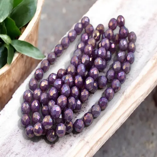 *25* 8mm Purple Mother of Pearl Fire Polished Round Beads {1}