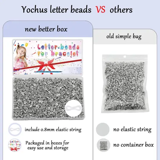 1000pcs Silver Letter Beads for Bracelets, 4x7mm Black Alphabet A-Z Beads Friendship Bracelets Jewelry Making Kit for Teen Girl Gifts {3}