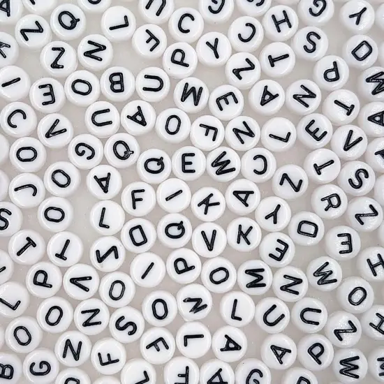 White Round Acrylic Alphabet Letter Beads A-Z Mixed Plastic Shape Loose Bulk DIY Beads for Jewelry Making Bracelets Necklaces Key Chains {5}