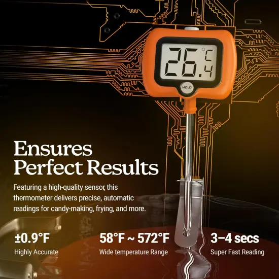 Digital Candy Thermometer with Pot Clip, Instant Read Kitchen Thermometer for Cooking, Baking, and Candy Making &ndash; 10" Stainless Steel Probe, LCD Display, Essential Baking Tool (Orange) {3}