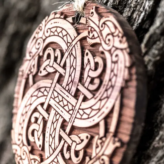 Viking Dragon Knot - Raw Cedar Ornament 3x3in {3}