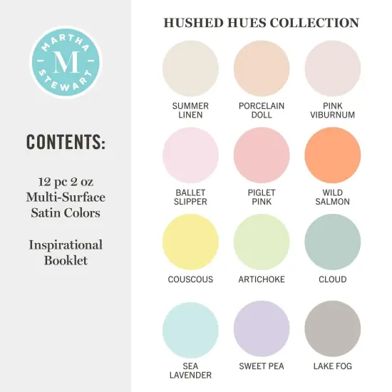 Martha Stewart&trade; Hushed Hues - Multi-Surface Satin Paint Set - 12 pc. - 68662 {2}