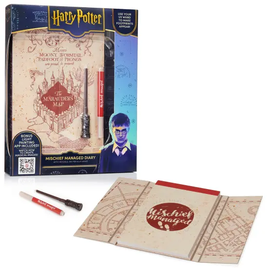 Wizarding World: Mischief Managed Diary - Marauders Map Secret Flip-Pad Notebook, Invisible Ink Pen, Mini UV Reveal Wand, Collectible Harry Potter Set {1}