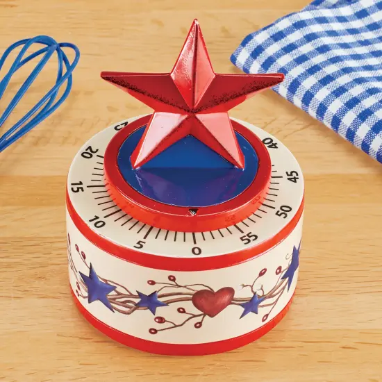 Collections Etc Hand-Painted Patriotic Primitive Americana Star Kitchen Timer {1}