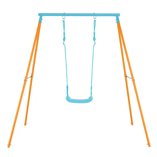 Adjustable Metal Swing Set with Stand and Seat Height 14-28 inches for Kids Blue {8}