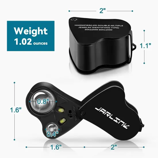JARLINK 30X 60X Illuminated Jewelers Loupe Magnifier, Foldable Jewelry Magnifier with Bright LED Light for Gems, Jewelry, Coins, Stamps, etc {2}
