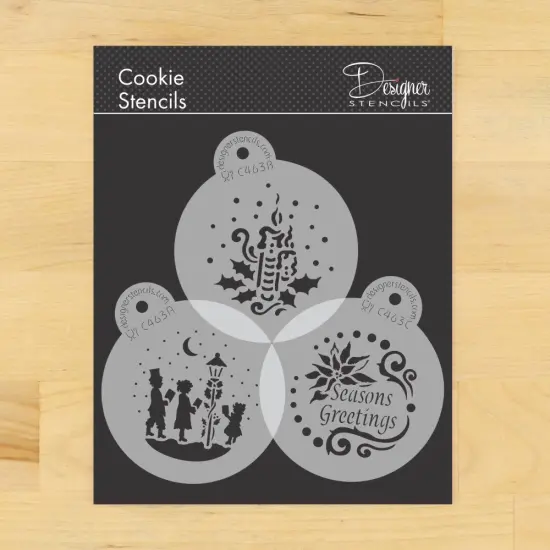 Seasons Greetings Round Cookie Stencil Set | C463 by Designer Stencils | Cookie Stencils for Royal Icing, Airbrush, Dusting Powder | {1}