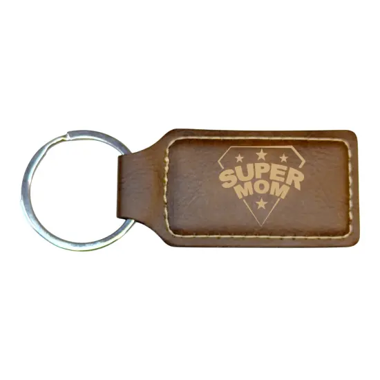 Keychain - Rectangle - Super Mom - Leather Rawhide/Black {4}