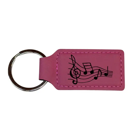 Keychain - Rectangle - Music Notes - Leather Rawhide/Black {2}
