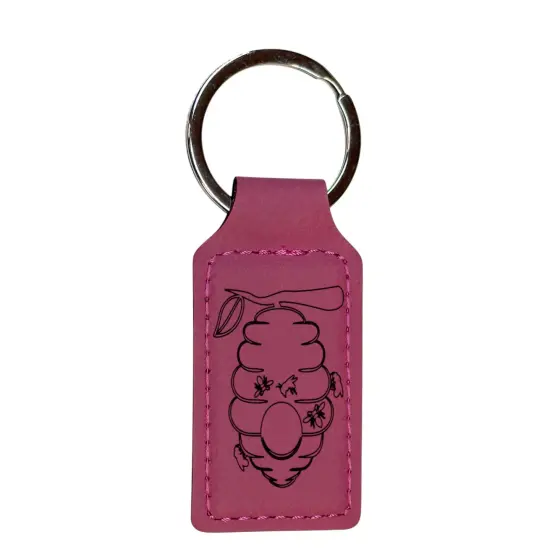 Keychain - Rectangle - Beehive - Leather Pink/Black {1}