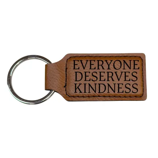 Keychain - Rectangle -Everyone Deserves Kindness - Leather Black/Silver {2}