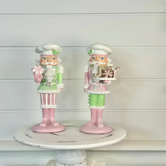 Festive 11.5" Resin Pastel Candy Nutcracker Set in Pink & Mint - Christmas Home Decor (Set of 2)-MTX68367 {3}