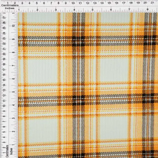 4x2 Yummy Rib Plaid Knit Fabric Soft Stretch Material, 58/60" Wide IVORY/MUSTARD {4}