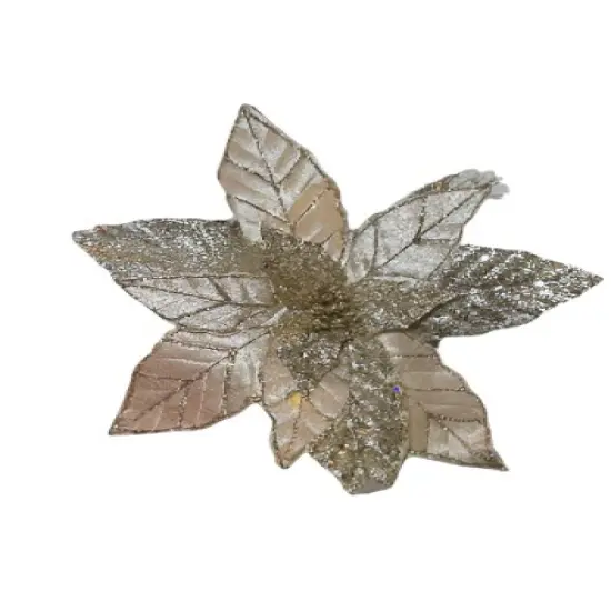 Champagne Glittered Poinsettia Christmas Flower Stem Spray 13'' Set of 3 {2}