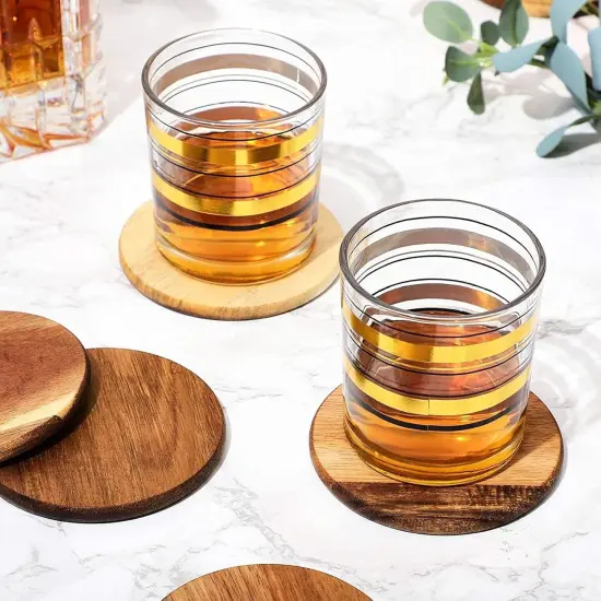 8 Pack Round Acacia Wood Coasters {2}