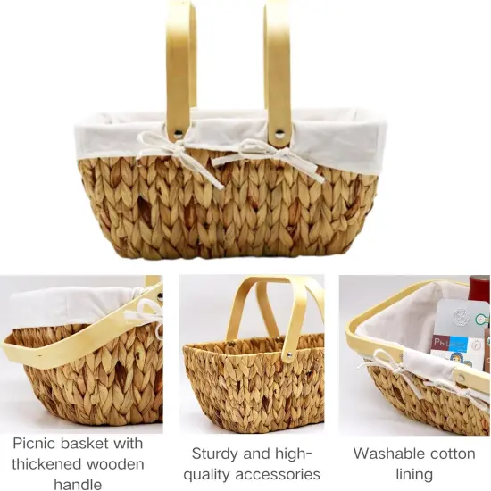 Basket with Handle-Wicker Picnic Basket,Natural Hand-Woven Basket with Lining Removable and Washable,Suitable {3}