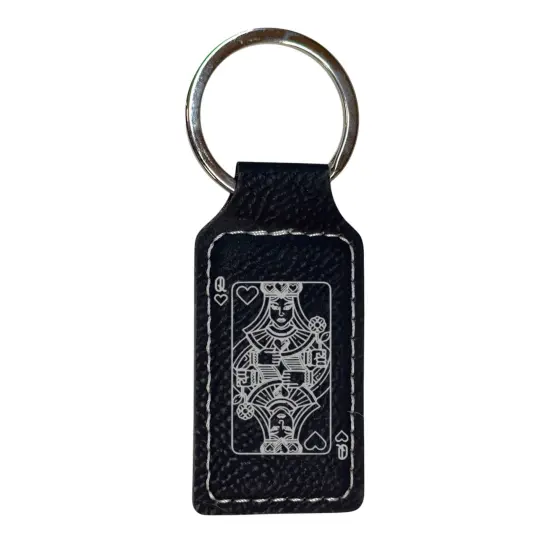 Keychain - Rectangle - Queen of Hearts - Leather Black/Silver {1}
