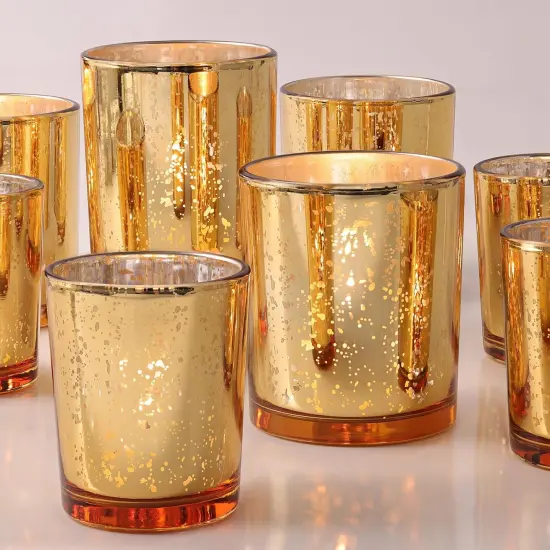 12pcs Gold Mercury Glass Votive Candle Holders &ndash; Large Speckled Tealight Set for Weddings, Parties, Centerpieces & Home D&eacute;cor {1}