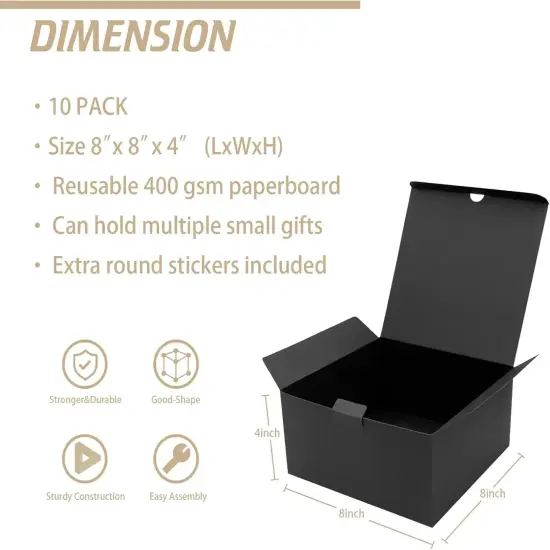 10 Pack of Black Gift Box with Lid, Recyclable Paper Suitable for Wedding, Festivals, Gifts, Graduation, Birthday {2}