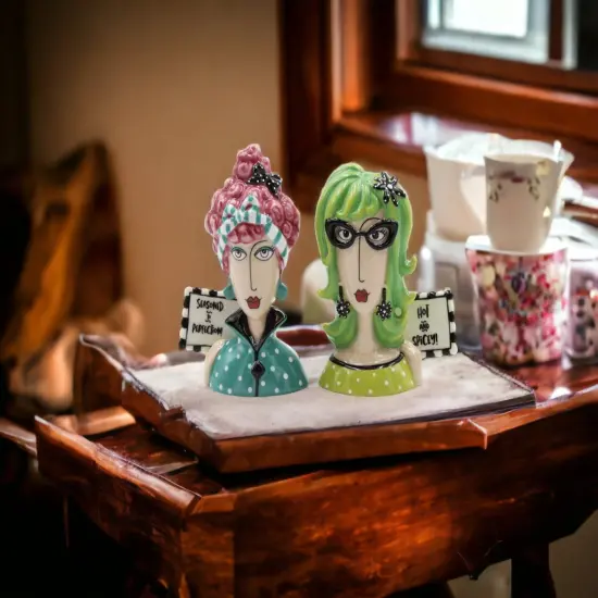 Ceramic Ladies of Perfection and Spice Salt and Pepper Shakers, Home D&eacute;cor, Gift for Her or Mom, Gift for Friend or Coworker, Kitchen D&eacute;cor {2}