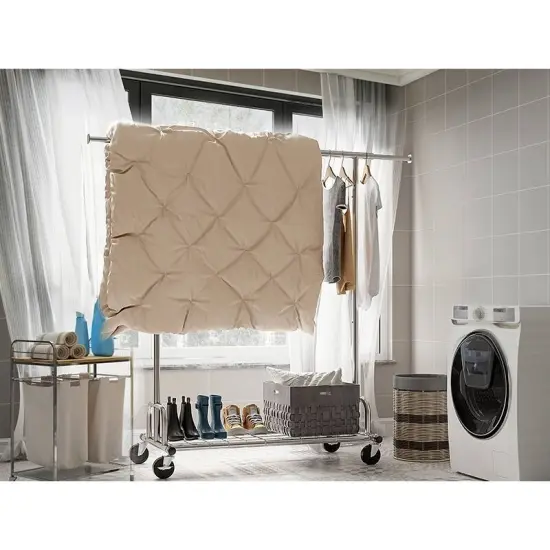 Silver Heavy-Duty Metal Garment Rack with Adjustable Bars and Lockable Casters {3}