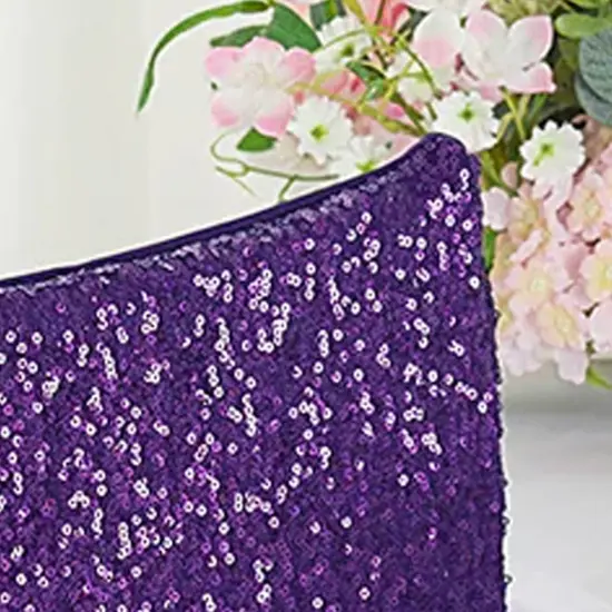 1 Piece Eggplant Purple Sequin Spandex Chair Cap 13.5 inch by 10 inch Wedding Decor {4}