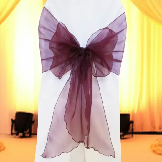 10 Pieces Plum Angle End Organza Chair Sashes, 12"x116" Elegant Event Wraps {2}