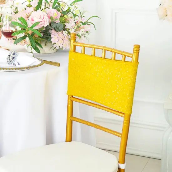 10 Pieces Luxurious Champagne Sequin Stretch Spandex Chair Bands 7 x 13 Inches {2}