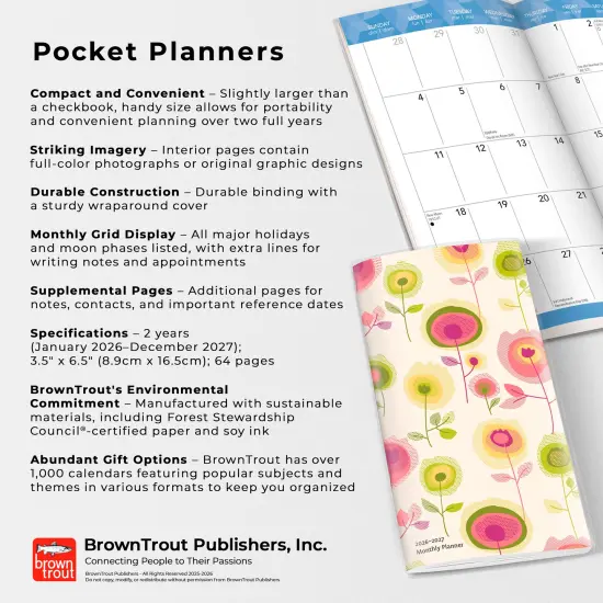 Vintage Blooms | 2026-2027 3.5 x 6.5 Inch Two Year Monthly Pocket Planner Calendar {6}