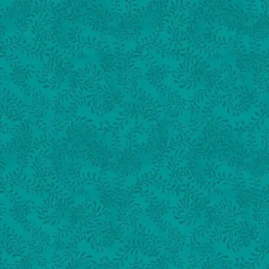 Green Teal Swirling Leaves Cotton Wideback Fabric per yard {1}