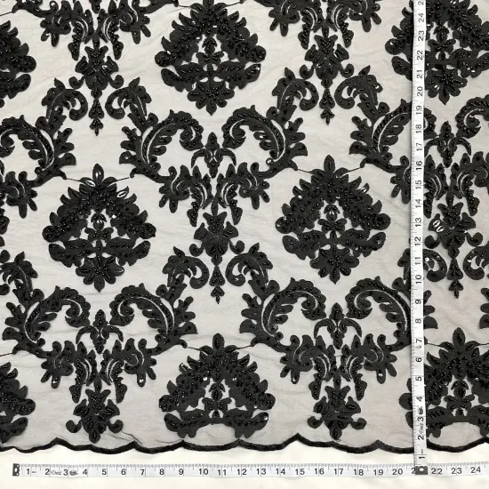 1 Yard Elegant Beaded Lace Fabric Embroidered on 100% Polyester Net Mesh for Special Occasions 56" Width Yam {7}