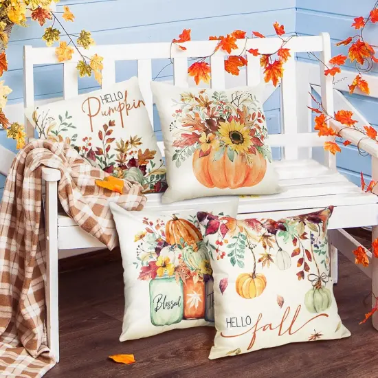 Hello Fall Pumpkin Pillows Decorative {3}
