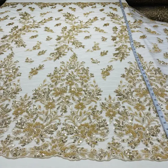 1 Yard Beaded Embroidered Lace Fabric on 100% Polyester Net Mesh, GD-5926, 52" Wide Silver {2}