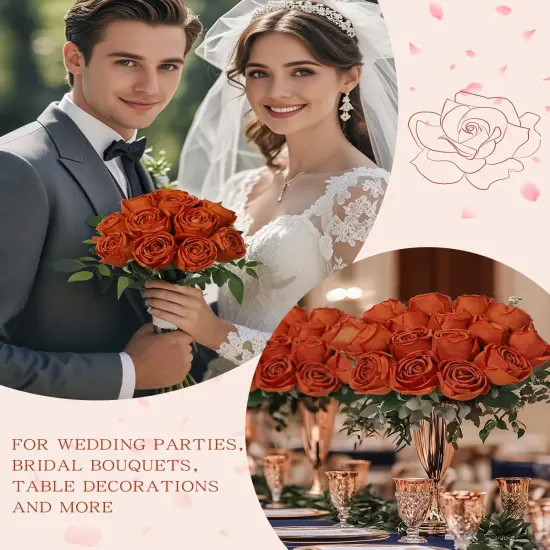 10 Pcs Artificial Silk Rose Flowers with Long Stems(Burnt Orange) {3}